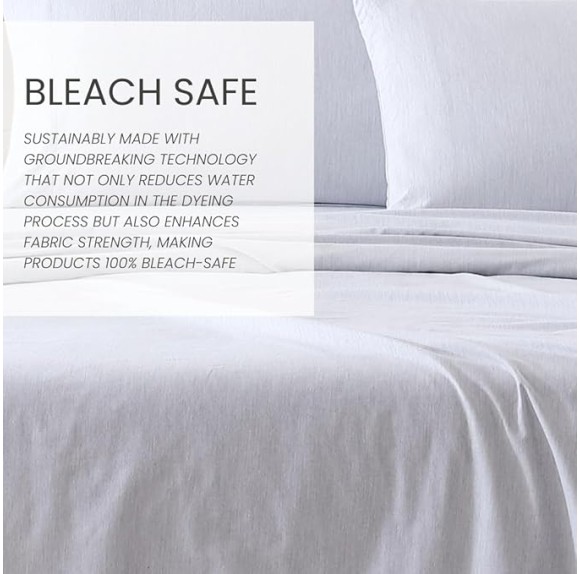 Easy Eco 3pc Sheet Set, 100% Bleach Safe, Benzoyl Peroxide Resistant, Sustainably Made, Melange Color, Durable Design, Twin XL - Blue Melange