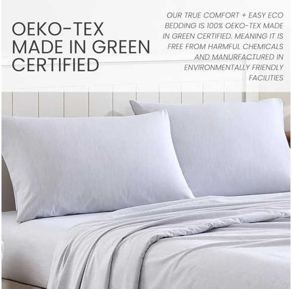 Easy Eco 3pc Sheet Set, 100% Bleach Safe, Benzoyl Peroxide Resistant, Sustainably Made, Melange Color, Durable Design, Twin XL - Blue Melange