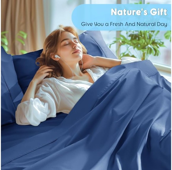 100% Egyptian Cotton Sheets Set - 1000 High Thread Count, Luxury 5-Star Hotel Sateen Bed Sheets, Soft, Breathable Long Staple Sheets, Fit up to 16" - 4 PC (Navy Blue,King)