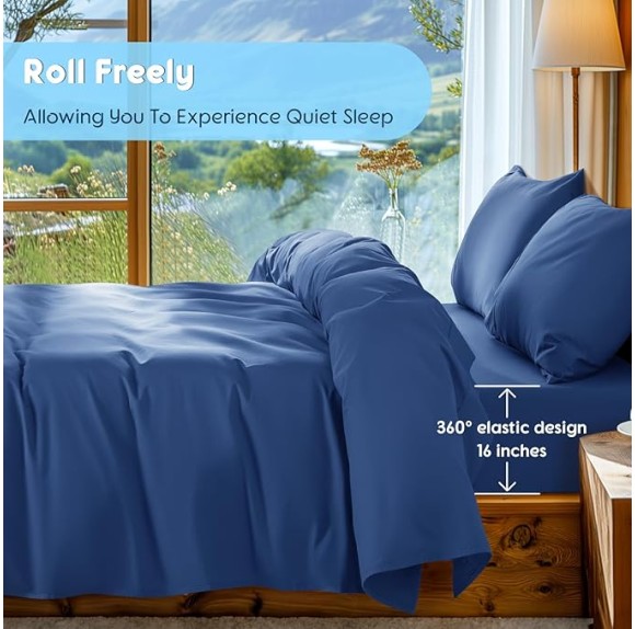 100% Egyptian Cotton Sheets Set - 1000 High Thread Count, Luxury 5-Star Hotel Sateen Bed Sheets, Soft, Breathable Long Staple Sheets, Fit up to 16" - 4 PC (Navy Blue,King)