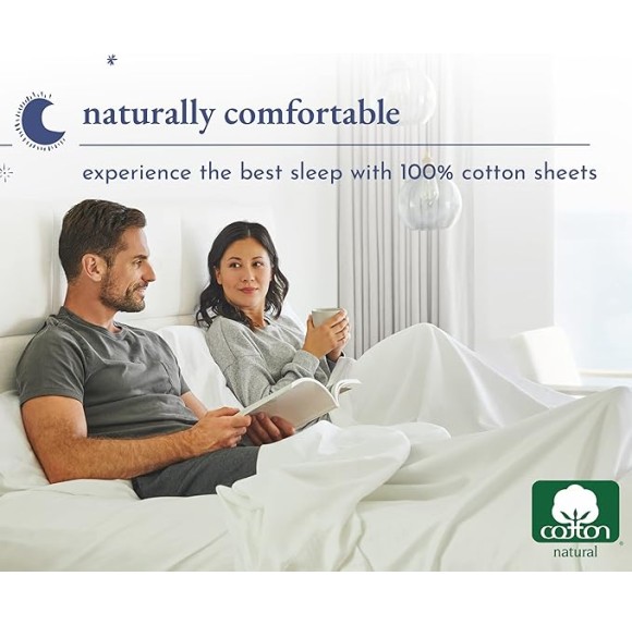 100% Cotton 2-Pack Sheets for King Size Bed, Soft & Durable King Size Deep Pocket Sheet Sets, King Sheet Set with Sateen Weave, Cooling Sheets (White)