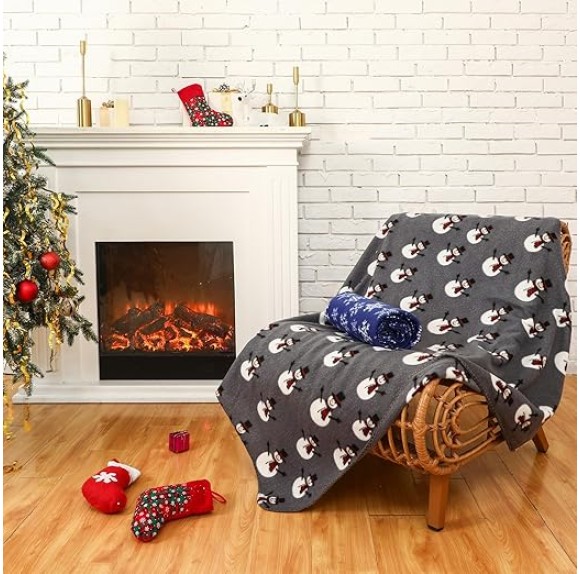 24 Pack Bulk Christmas Soft Fleece Blankets 50 x 60 Inch Bulk Throw Blankets Lightweight Warm Fleece Throw Blankets for PET Bed Sofa Couch Office Wedding Gifts Travel (Snowflake)