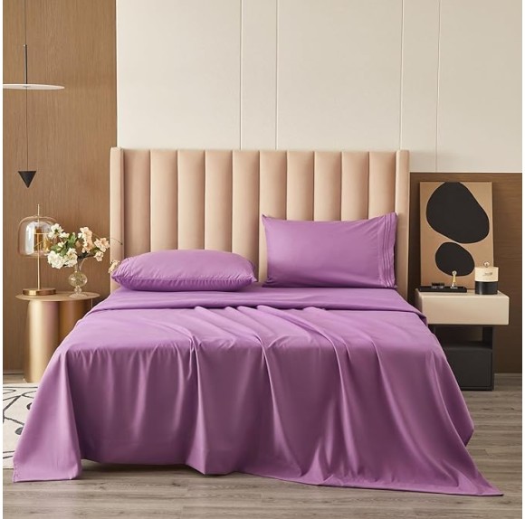 Bed Sheet Set - Brushed Microfiber Bedding - Bedding Sheets & Pillowcases - Deep Pockets - Easy Fit - Breathable & Soft Hotel Sheets - 4 Piece Full Purple