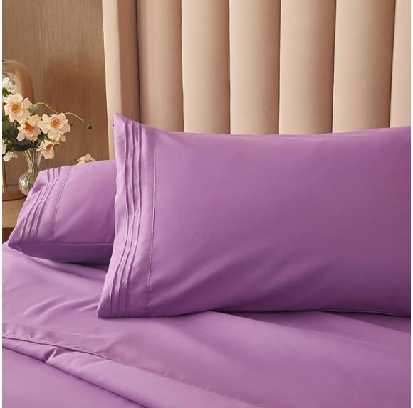 Bed Sheet Set - Brushed Microfiber Bedding - Bedding Sheets & Pillowcases - Deep Pockets - Easy Fit - Breathable & Soft Hotel Sheets - 4 Piece Full Purple