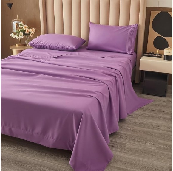 Bed Sheet Set - Brushed Microfiber Bedding - Bedding Sheets & Pillowcases - Deep Pockets - Easy Fit - Breathable & Soft Hotel Sheets - 4 Piece Full Purple