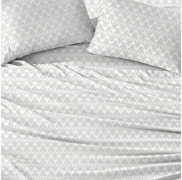 100% Cotton Percale King Bed Sheets| White Floral Printed, 4 Piece Cotton Sheet Set | Lightweight, Breathable, Crisp Bedding Sheets & Pillowcases (King, White/Tan Vintage Floral)