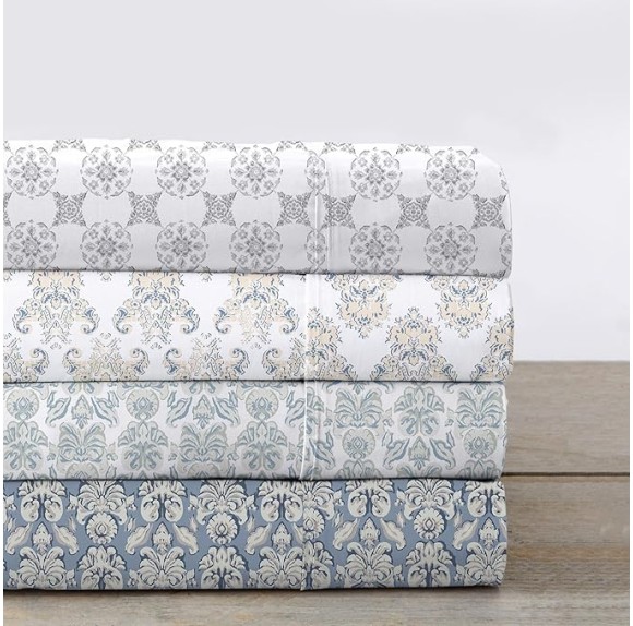 100% Cotton Percale King Bed Sheets| White Floral Printed, 4 Piece Cotton Sheet Set | Lightweight, Breathable, Crisp Bedding Sheets & Pillowcases (King, White/Tan Vintage Floral)