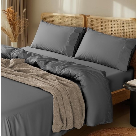 1000 Thread Count 100% Cotton Sheets Set,Queen Size Bed Sheet 4 Piece Sets,Long Staple,16 Inches Deep Pocket,All Season,Bedding Super Soft Comforterble Breathable,Sateen (Dark Grey)