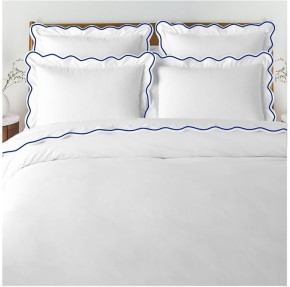Scalloped Trim Duvet Cover & Shams 100% Cotton Sateen 400 Thread Count (Cal-KingKing, Navy Scalloped)