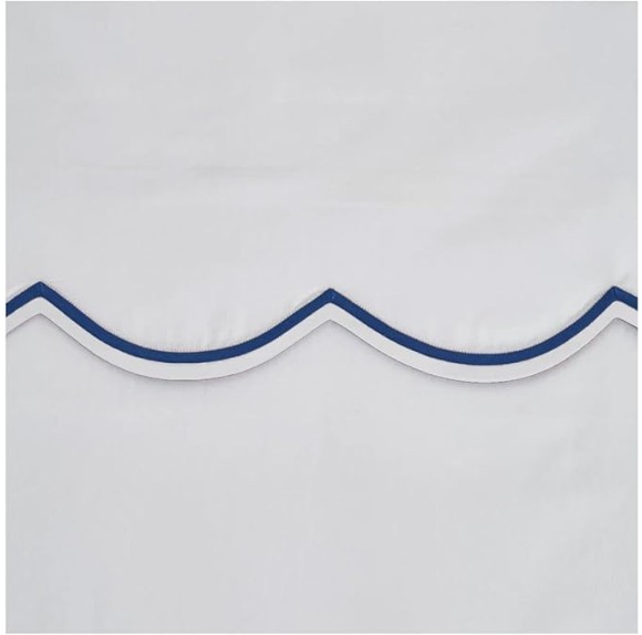 Scalloped Trim Duvet Cover & Shams 100% Cotton Sateen 400 Thread Count (Cal-KingKing, Navy Scalloped)