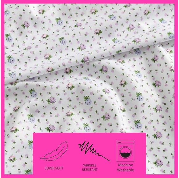 Twin Sheets, Soft & Lightweight Bedding, Fade & Wrinkle Resistant (Pretty Floral Ditsy Purple, Twin)