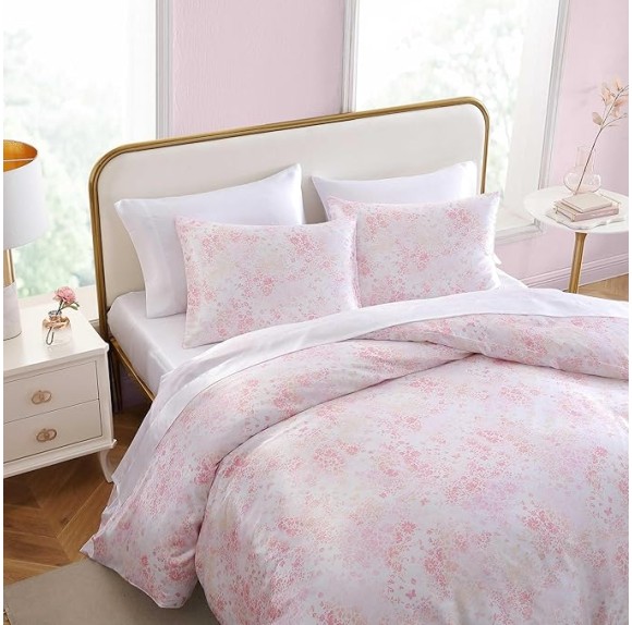 Twin Duvet Cover Set, Luxurious Satin Bedding with Matching Sham, Silky Home Decor for Hair and Skin (Butterfly Garden Pink, Twin)
