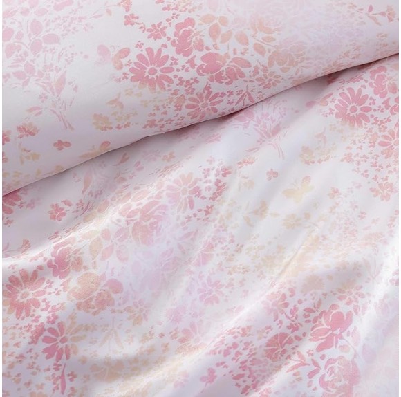 Twin Duvet Cover Set, Luxurious Satin Bedding with Matching Sham, Silky Home Decor for Hair and Skin (Butterfly Garden Pink, Twin)