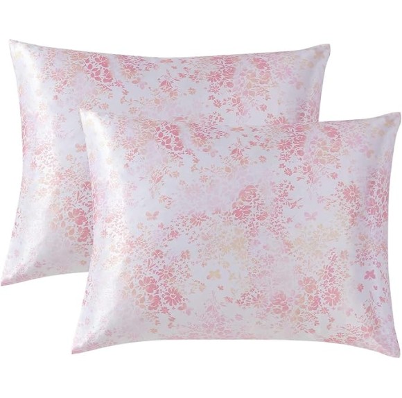 Twin Duvet Cover Set, Luxurious Satin Bedding with Matching Sham, Silky Home Decor for Hair and Skin (Butterfly Garden Pink, Twin)