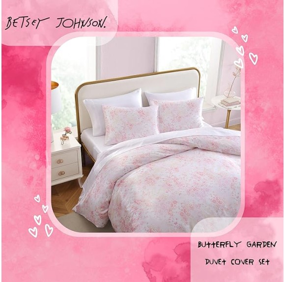 Twin Duvet Cover Set, Luxurious Satin Bedding with Matching Sham, Silky Home Decor for Hair and Skin (Butterfly Garden Pink, Twin)