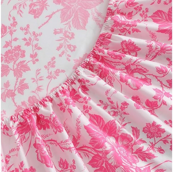 Queen Sheets, Soft & Lightweight Bedding, Fade & Wrinkle Resistant (Betseys Toile Pink, Queen)
