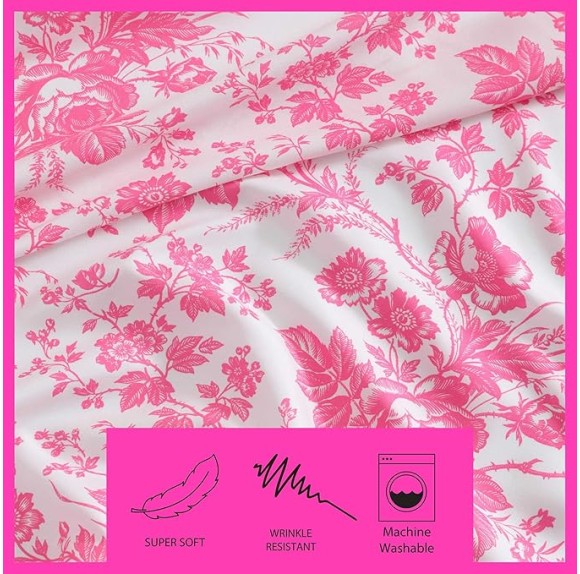 Queen Sheets, Soft & Lightweight Bedding, Fade & Wrinkle Resistant (Betseys Toile Pink, Queen)