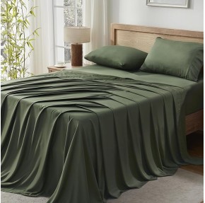 Dark Olive Green King Size Sheets Set, 100% Viscose Derived from Bamboo, Cooling King Sheets, Deep Pocket Up to 16", Silky Soft Bed Sheets, Hotel Luxury Breathable Bedding Sheets & Pillowcases