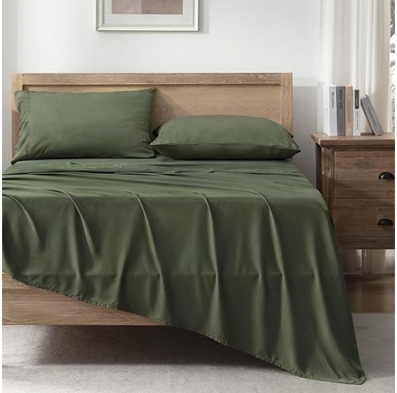 Dark Olive Green King Size Sheets Set, 100% Viscose Derived from Bamboo, Cooling King Sheets, Deep Pocket Up to 16", Silky Soft Bed Sheets, Hotel Luxury Breathable Bedding Sheets & Pillowcases