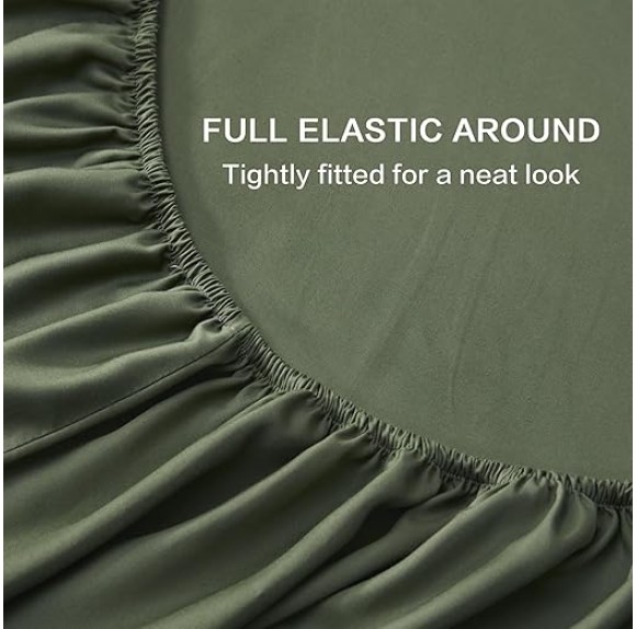 Dark Olive Green King Size Sheets Set, 100% Viscose Derived from Bamboo, Cooling King Sheets, Deep Pocket Up to 16", Silky Soft Bed Sheets, Hotel Luxury Breathable Bedding Sheets & Pillowcases