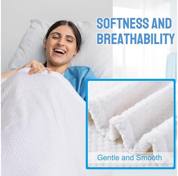 8 Pcs Hospital Bed Sheets Set, Soft Knitted Standard Sheets Quality, Include Fitted Sheet, Quilt Cover, Pillow Case and Blanket (White)