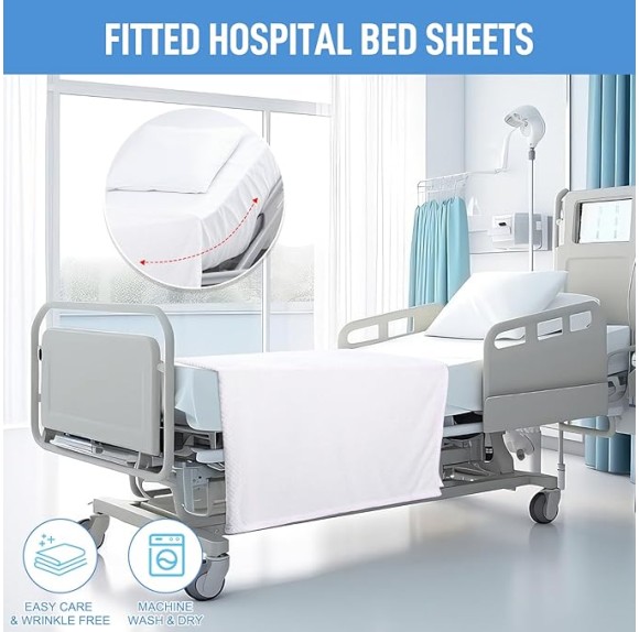 8 Pcs Hospital Bed Sheets Set, Soft Knitted Standard Sheets Quality, Include Fitted Sheet, Quilt Cover, Pillow Case and Blanket (White)