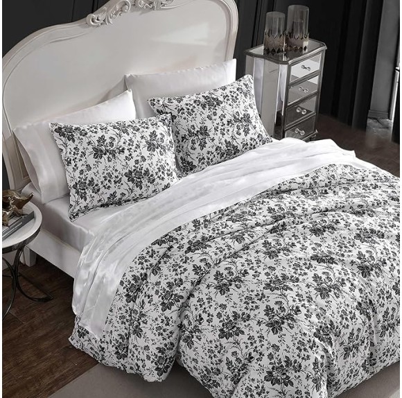 Twin Duvet Cover, Soft Bedding Set with Matching Shams, Floral Home Decor (Betseys Toile Black, Twin)