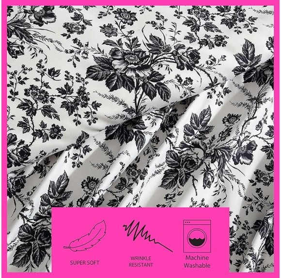 Twin Duvet Cover, Soft Bedding Set with Matching Shams, Floral Home Decor (Betseys Toile Black, Twin)