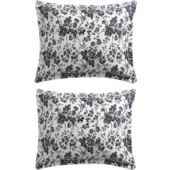 Twin Duvet Cover, Soft Bedding Set with Matching Shams, Floral Home Decor (Betseys Toile Black, Twin)