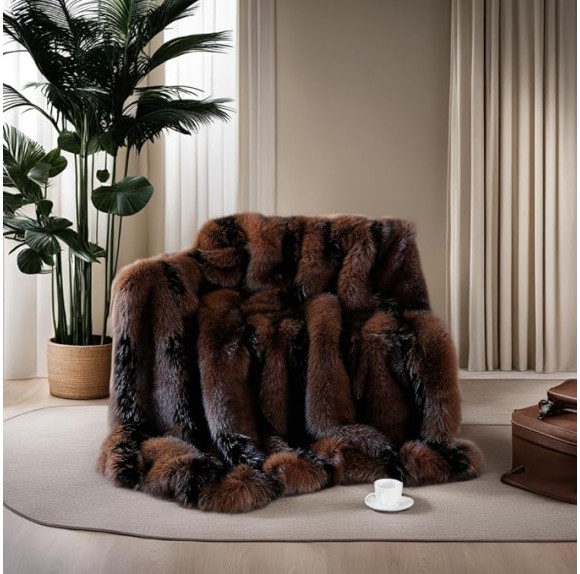 Fox Faux Fur Blanket Luxury Fur Throw Blanket Sofa Fluffy Blanket Super Warm Elegant Cozy Fuzzy Throw Blankets for Couch,Armchair and Bed Washable Plush Blankets 50"x60" Brown Throw Blanket
