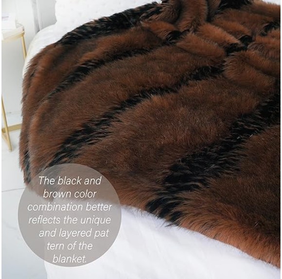 Fox Faux Fur Blanket Luxury Fur Throw Blanket Sofa Fluffy Blanket Super Warm Elegant Cozy Fuzzy Throw Blankets for Couch,Armchair and Bed Washable Plush Blankets 50"x60" Brown Throw Blanket