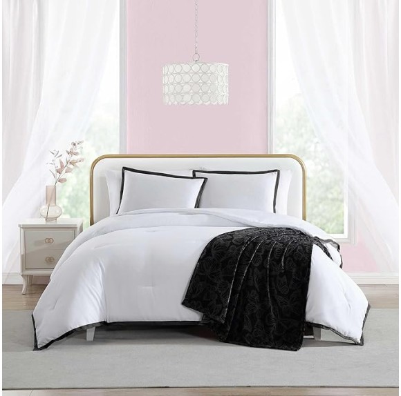 Comforter Set, Soft Bedding with Matching Shams, Bonus Throw Included, Chic Solid Room Decor (Signature Hotel Black, Full/Queen)