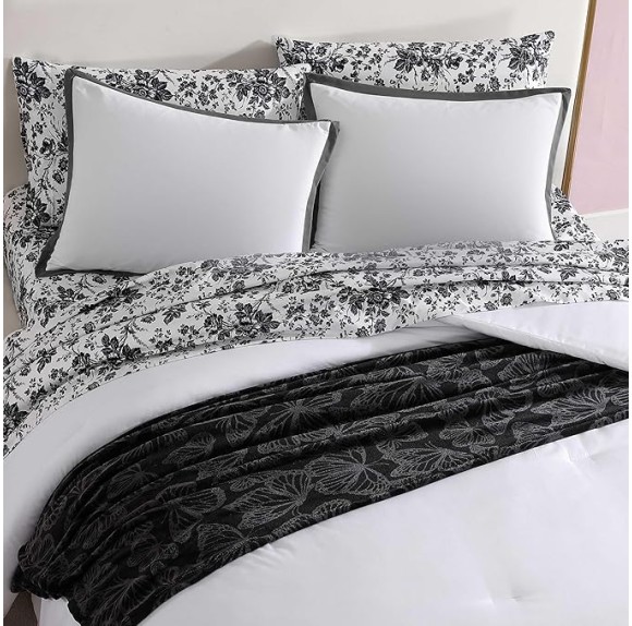 Comforter Set, Soft Bedding with Matching Shams, Bonus Throw Included, Chic Solid Room Decor (Signature Hotel Black, Full/Queen)
