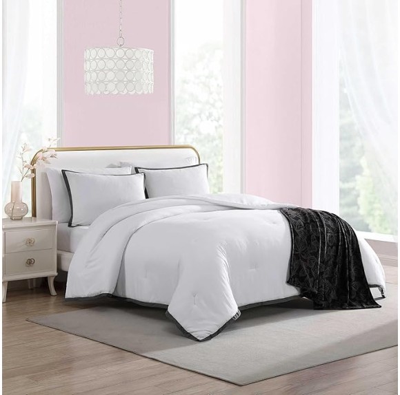 Comforter Set, Soft Bedding with Matching Shams, Bonus Throw Included, Chic Solid Room Decor (Signature Hotel Black, Full/Queen)