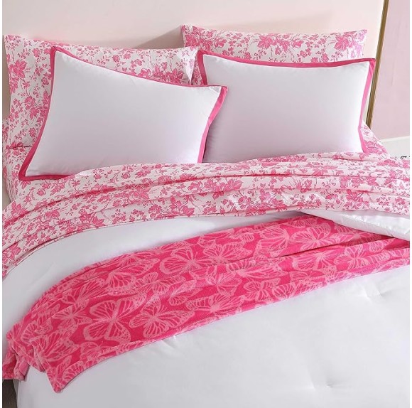 Comforter Set, Soft Bedding with Matching Sham, Bonus Throw Included, Chic Solid Room Decor (Signature Hotel Pink, Twin)