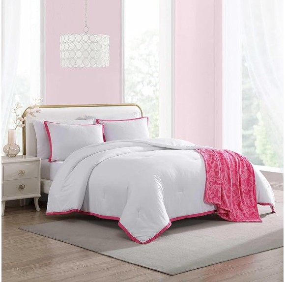 Comforter Set, Soft Bedding with Matching Sham, Bonus Throw Included, Chic Solid Room Decor (Signature Hotel Pink, Twin)