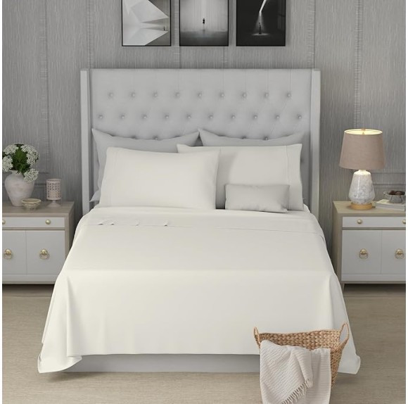800 Thread Count Fresh Ivory Full Size Sheets Set, Ultra Soft & Silky Cotton Rich Easy Care Bed Sheets, Sateen Sheet Set with Deep Pocket (1 Flat Sheet, 1 Fitted Sheet & 2 Pillowcases)