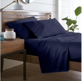Lush Sateen 100% Cotton Sheet Set | King Size Sateen Sheets - 4 Piece Long Staple Cotton Bedding Set with Elasticized 15.5" Deep Pocket - Soft, Breathable Luxury Sheets - Dark Blue