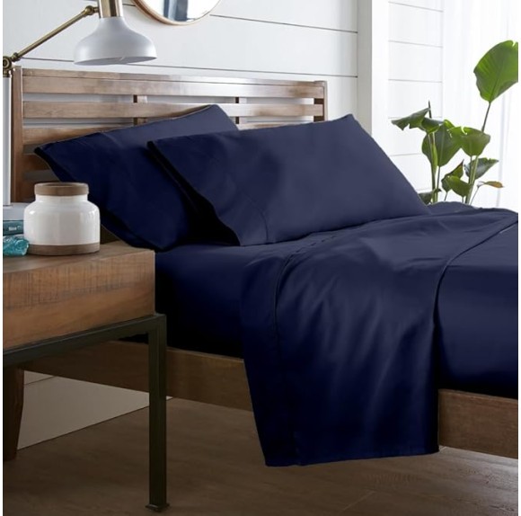 Lush Sateen 100% Cotton Sheet Set | King Size Sateen Sheets - 4 Piece Long Staple Cotton Bedding Set with Elasticized 15.5" Deep Pocket - Soft, Breathable Luxury Sheets - Dark Blue