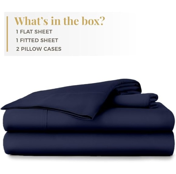 Lush Sateen 100% Cotton Sheet Set | King Size Sateen Sheets - 4 Piece Long Staple Cotton Bedding Set with Elasticized 15.5" Deep Pocket - Soft, Breathable Luxury Sheets - Dark Blue