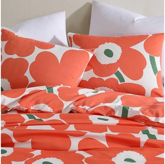 - Duvet Cover Set, Super Soft Organic Bedding, Casual Home Decor (Unikko Orange, Queen)