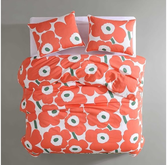 - Duvet Cover Set, Super Soft Organic Bedding, Casual Home Decor (Unikko Orange, Queen)
