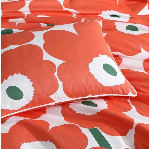 - Duvet Cover Set, Super Soft Organic Bedding, Casual Home Decor (Unikko Orange, Queen)