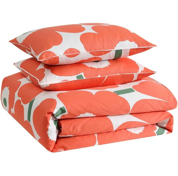 - Duvet Cover Set, Super Soft Organic Bedding, Casual Home Decor (Unikko Orange, Queen)