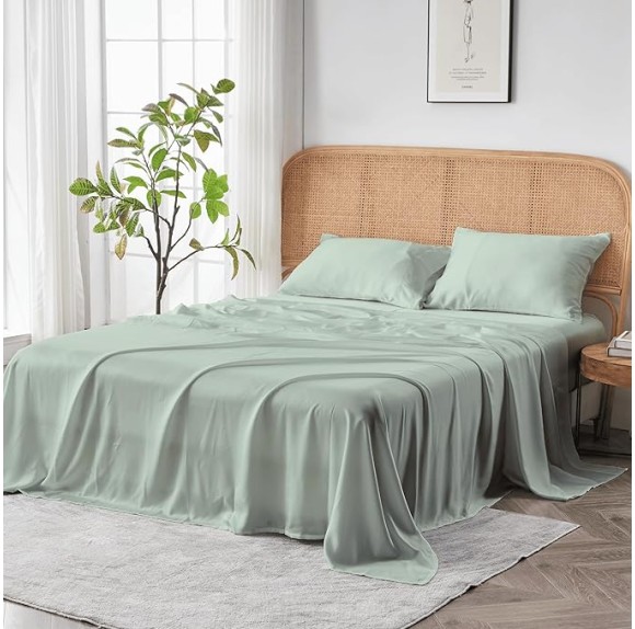 AiryWeight Tencel Sheet Set, 100% Lyocell Derived from Eucalyptus, Buttery Soft, Architectural Digest 2022 Best Cooling Sheets Winner - 3pc - 2 Pillowcases 1 Fitted (Sage, Queen)