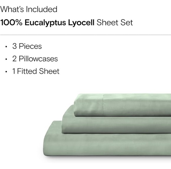 AiryWeight Tencel Sheet Set, 100% Lyocell Derived from Eucalyptus, Buttery Soft, Architectural Digest 2022 Best Cooling Sheets Winner - 3pc - 2 Pillowcases 1 Fitted (Sage, Queen)