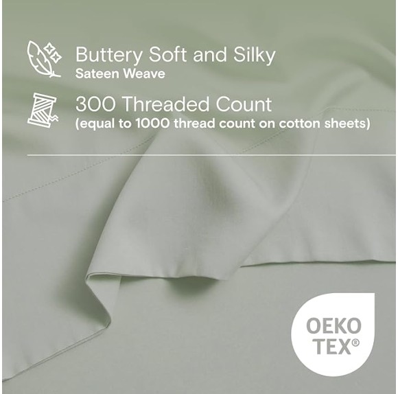 AiryWeight Tencel Sheet Set, 100% Lyocell Derived from Eucalyptus, Buttery Soft, Architectural Digest 2022 Best Cooling Sheets Winner - 3pc - 2 Pillowcases 1 Fitted (Sage, Queen)