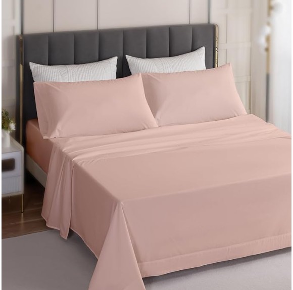 Deep Pocket Queen Sheet Set, Washed Cotton Percale Bedding Sheet Set, 100% Cotton Sheet Set Moisture-Wicking Sheet Set, 4 Piece Cooling Bed Sheets