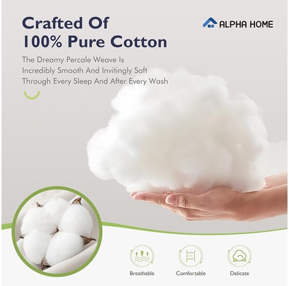Deep Pocket Queen Sheet Set, Washed Cotton Percale Bedding Sheet Set, 100% Cotton Sheet Set Moisture-Wicking Sheet Set, 4 Piece Cooling Bed Sheets