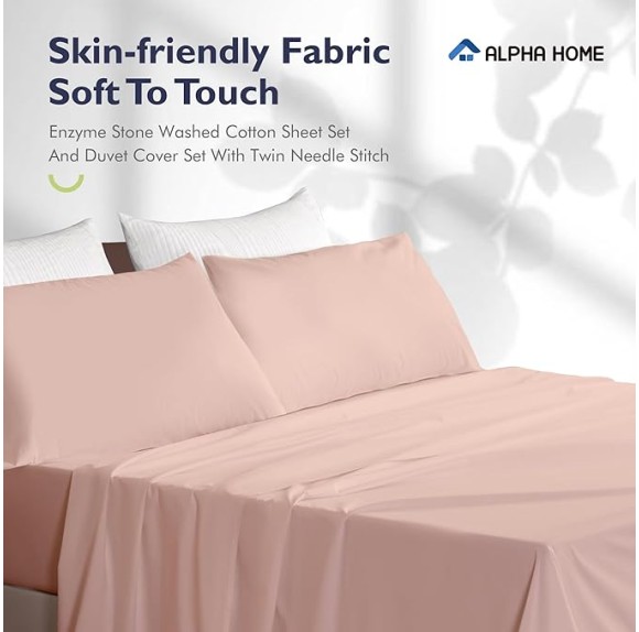 Deep Pocket Queen Sheet Set, Washed Cotton Percale Bedding Sheet Set, 100% Cotton Sheet Set Moisture-Wicking Sheet Set, 4 Piece Cooling Bed Sheets